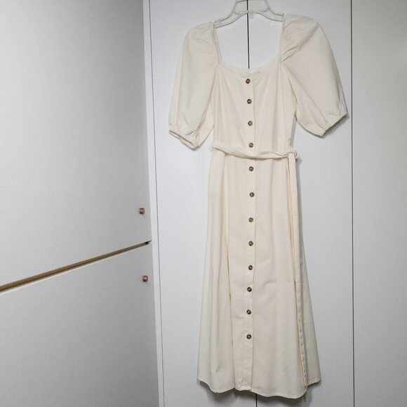 H&M Creped Cotton Midi Dress Women's Size XXS Beige - Picture 3 of 6